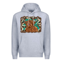 Heather Grey highland cow western background Premium Hoodie - RanaPortraitStore