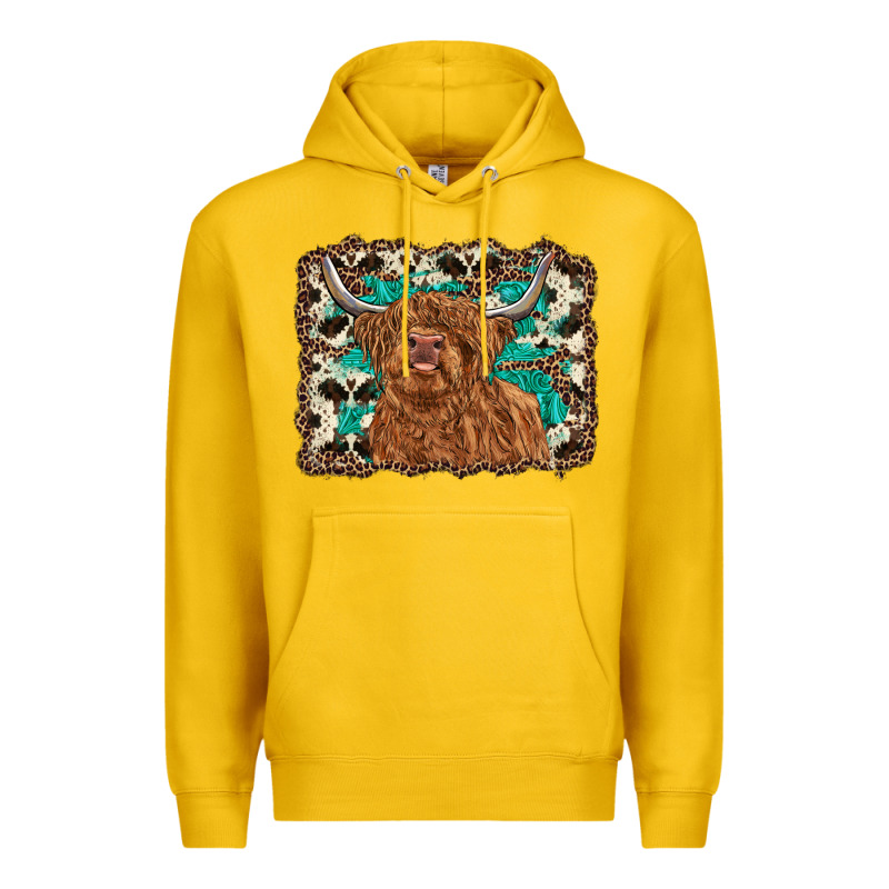 Highland Cow Western Background Premium Hoodie by RanaPortraitStore | Teevron