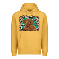 Mustard highland cow western background Premium Hoodie - RanaPortraitStore