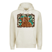 Oatmeal Heather highland cow western background Premium Hoodie - RanaPortraitStore