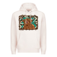 Pale Pink highland cow western background Premium Hoodie - RanaPortraitStore