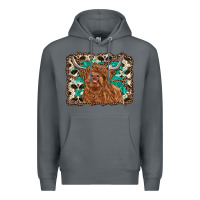 Rock highland cow western background Premium Hoodie - RanaPortraitStore