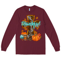 Burgundy thankful cross Long Sleeve Tee - RacoonDesign