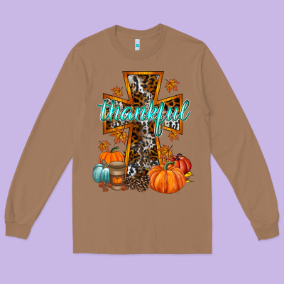 Thankful Cross Long Sleeve Tee Designed By Racoondesign