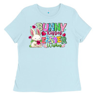 Baby Blue Bunny Kisses Easter Wishes Ladies Tee - CowhideDigitalArt