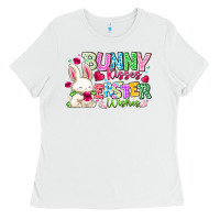 White Bunny Kisses Easter Wishes Ladies Tee - CowhideDigitalArt