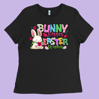 Bunny Kisses Easter Wishes Ladies Tee Designed By Cowhidedigitalart