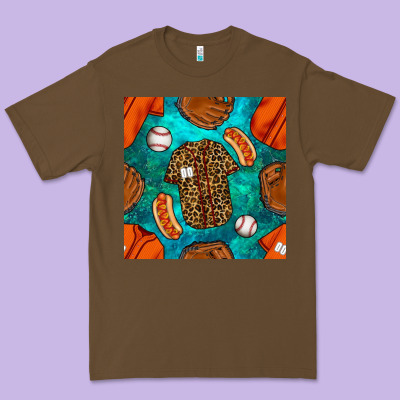 Baseball Leopard Uniform And Hotdog With Gemstone Seamless Pattern Premium Tee Designed By Bundleandbundleshop