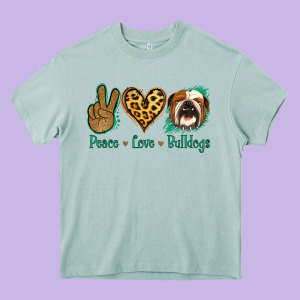Peace Love Bulldog Heavy Core Tee Designed By Jasminsmagicworld