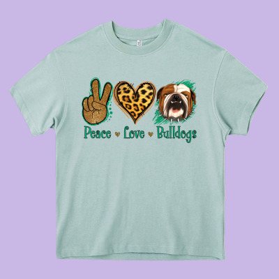 Peace Love Bulldog Heavy Core Tee Designed By Jasminsmagicworld