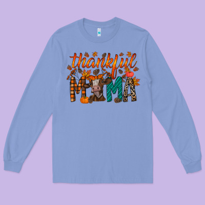 Thankful Mama Cow Long Sleeve Tee Designed By Racoondesign