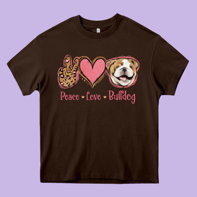 Peace Love Bulldog Heavy Core Tee Designed By Jasminsmagicworld
