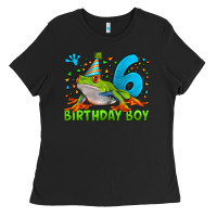 Black birthday boy frog age 6 Ladies Tee - LillyAllenDesigns