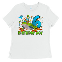 White birthday boy frog age 6 Ladies Tee - LillyAllenDesigns