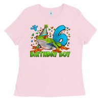 Bubblegum Pink birthday boy frog age 6 Ladies Tee - LillyAllenDesigns