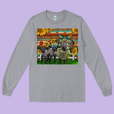 Western Cute Hampshire Sheep Family Long Sleeve Tee Designed By Lillyallendesigns
