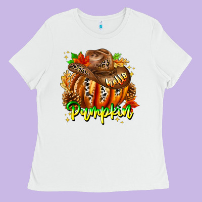 Hello Pumpkin Ladies Tee Designed By Cowhidedigitalart
