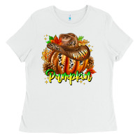 White Hello Pumpkin Ladies Tee - CowhideDigitalArt