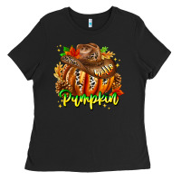 Black Hello Pumpkin Ladies Tee - CowhideDigitalArt