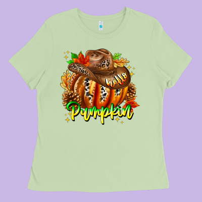 Hello Pumpkin Ladies Tee Designed By Cowhidedigitalart