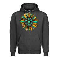 Charcoal Heather turquoise leopard sunflower Zipper Hoodie - Jasminsmagicworld