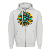 Dove Grey turquoise leopard sunflower Zipper Hoodie - Jasminsmagicworld