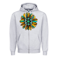 Heather Grey turquoise leopard sunflower Zipper Hoodie - Jasminsmagicworld