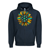 Navy turquoise leopard sunflower Zipper Hoodie - Jasminsmagicworld