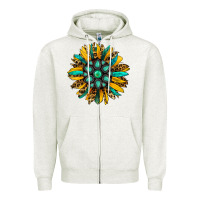 Oatmeal Heather turquoise leopard sunflower Zipper Hoodie - Jasminsmagicworld