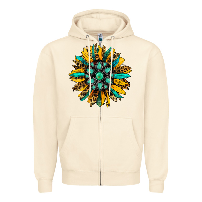 Turquoise Leopard Sunflower Zipper Hoodie by Jasminsmagicworld | Teevron
