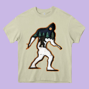 Bigfoot Wood Layered Christmas Heavy Core Tee Designed By Designefamous