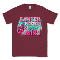 Burgundy Cancer picked the wrong girl Breast Cancer Classic Tee - FaDigitalArtStudio