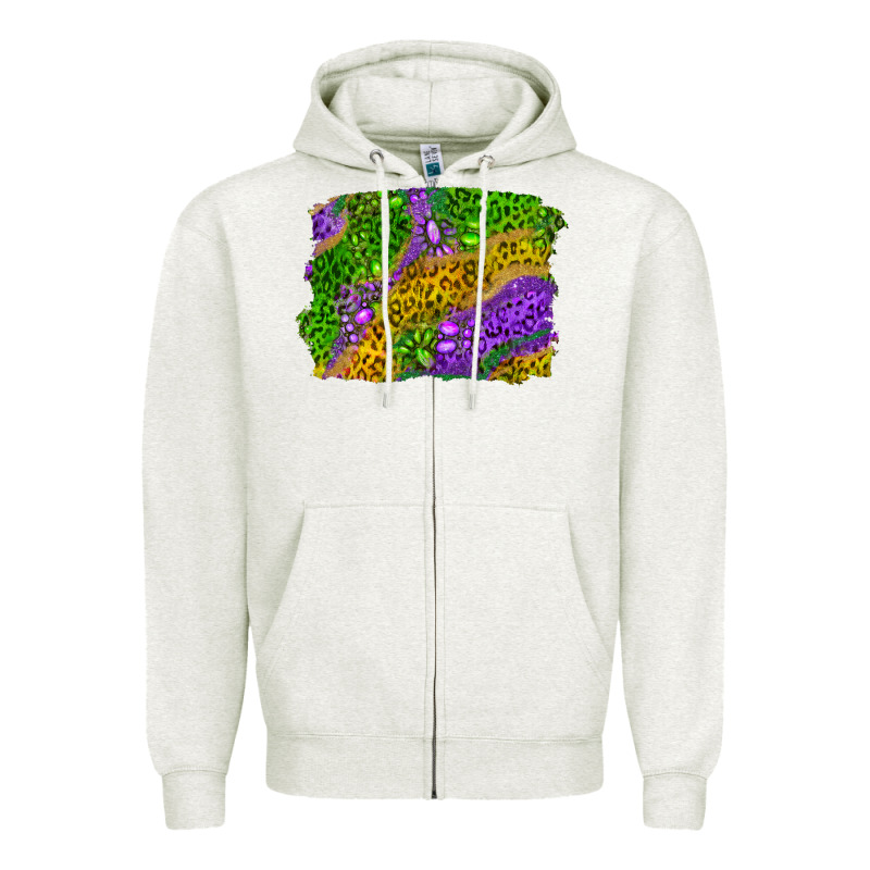 Mardi Gras Leopard Gemstone Background Zipper Hoodie by RanaPortraitStore | Teevron