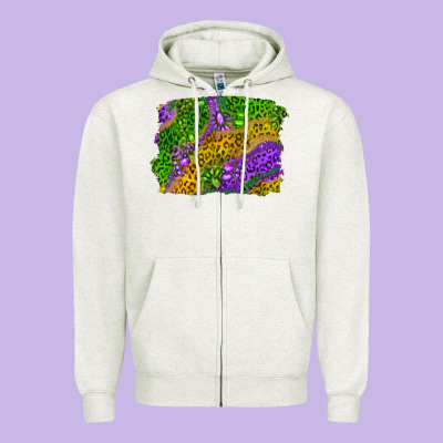 Mardi Gras Leopard Gemstone Background Zipper Hoodie Designed By Ranaportraitstore
