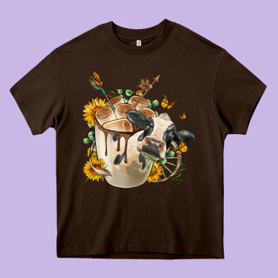 Black And White Cow Coffee Cup Heavy Core Tee Designed By Fadigitalartstudio