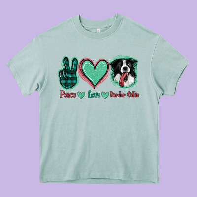 Peace Love Border Collie Heavy Core Tee Designed By Jasminsmagicworld