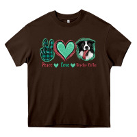 Chocolate Brown Peace Love Border Collie Heavy Core Tee - Jasminsmagicworld