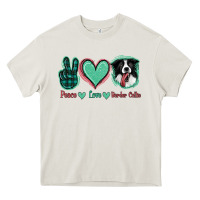 Cream Peace Love Border Collie Heavy Core Tee - Jasminsmagicworld