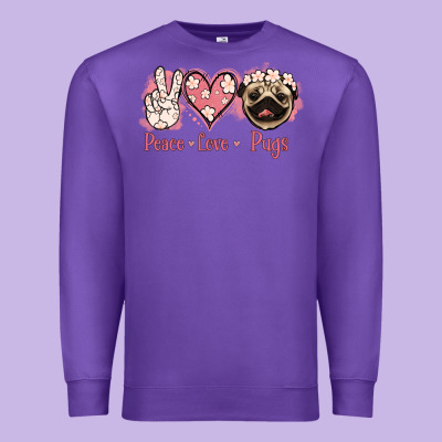 Peace Love Pugs Premium Sweatshirt Designed By Jasminsmagicworld