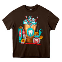 Chocolate Brown Dentist Cold Drink Frappe Heavy Core Tee - FaDigitalArtStudio