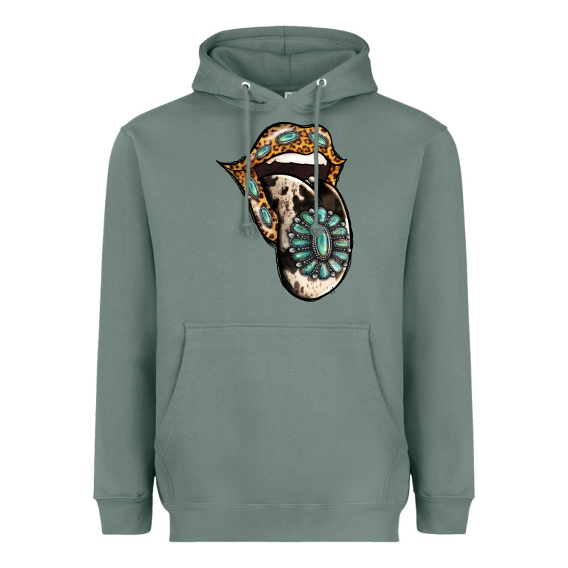 Turquoise Gemstone Leopard Cowhide Tongue Heavyweight Hoodie by Jasminsmagicworld | Teevron