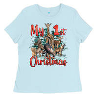 Baby Blue my first christmas baby safari animals Ladies Tee - LillyAllenDesigns