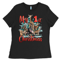 Black my first christmas baby safari animals Ladies Tee - LillyAllenDesigns