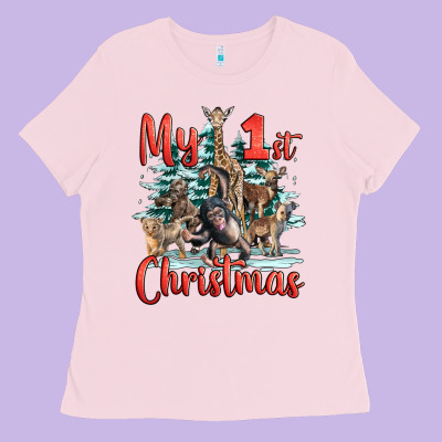 My First Christmas Baby Safari Animals Ladies Tee Designed By Lillyallendesigns