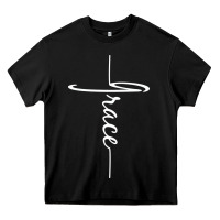 Black grace   christian faith cross script baptism gift Heavy Core Tee - DesigneFamous