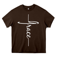 Chocolate Brown grace   christian faith cross script baptism gift Heavy Core Tee - DesigneFamous