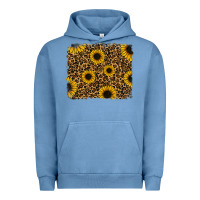 Pigment Pebble Blue leopard sunflowers background Urban Hoodie - RanaPortraitStore