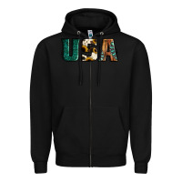 Black usa basic bold font western Zipper Hoodie - Jasminsmagicworld