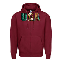 Burgundy usa basic bold font western Zipper Hoodie - Jasminsmagicworld