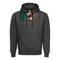 Charcoal Heather usa basic bold font western Zipper Hoodie - Jasminsmagicworld